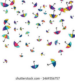 Pretty summer background with umbrellas. Umbrellas In Cartoon Free Style. Pattern Art Illustration Vector
