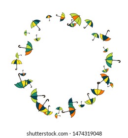 Pretty summer background with umbrellas. Umbrellas In Cartoon Free Style. Pattern Art Illustration Vector
