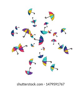 Pretty summer background with umbrellas. Umbrellas In Cartoon Free Style. Pattern Art Illustration Vector
