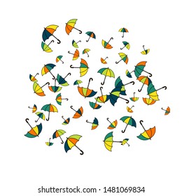Pretty summer background with umbrellas. Umbrellas In Cartoon Free Style. Pattern Art Illustration Vector

