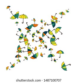 Pretty summer background with umbrellas. Umbrellas In Cartoon Free Style. Pattern Art Illustration Vector
