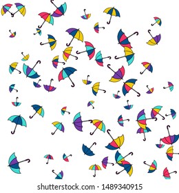 Pretty summer background with umbrellas. Umbrellas In Cartoon Free Style. Pattern Art Illustration Vector
