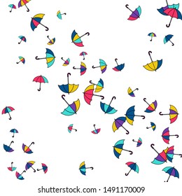 Pretty summer background with umbrellas. Umbrellas In Cartoon Free Style. Pattern Art Illustration Vector
