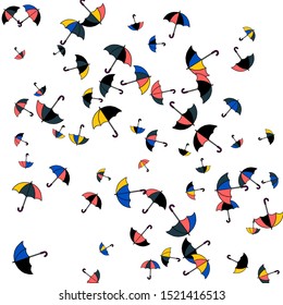 Pretty summer background with umbrellas. Umbrellas In Cartoon Free Style. Pattern Art Illustration Vector