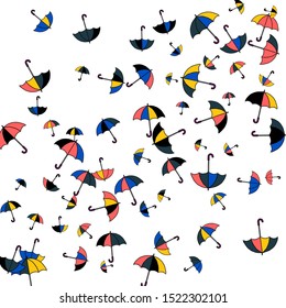 Pretty summer background with umbrellas. Umbrellas In Cartoon Free Style. Pattern Art Illustration Vector