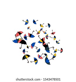 Pretty summer background with umbrellas. Umbrellas In Cartoon Free Style. Pattern Art Illustration Vector