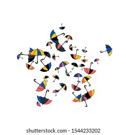 Pretty summer background with umbrellas. Umbrellas In Cartoon Free Style. Pattern Art Illustration Vector