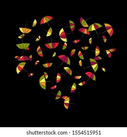Pretty summer background with umbrellas. Umbrellas In Cartoon Free Style. Pattern Art Illustration Vector
