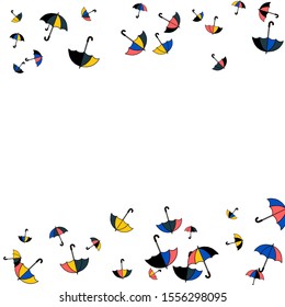 Pretty summer background with umbrellas. Umbrellas In Cartoon Free Style. Pattern Art Illustration Vector
