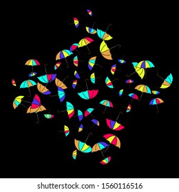 Pretty summer background with umbrellas. Umbrellas In Cartoon Free Style. Pattern Art Illustration Vector
