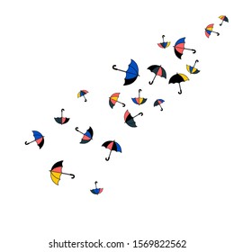 Pretty summer background with umbrellas. Umbrellas In Cartoon Free Style. Pattern Art Illustration Vector
