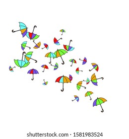Pretty summer background with umbrellas. Umbrellas In Cartoon Free Style. Pattern Art Illustration Vector
