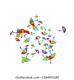 Pretty summer background with umbrellas. Umbrellas In Cartoon Free Style. Pattern Art Illustration Vector
