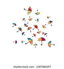 Pretty summer background with umbrellas. Umbrellas In Cartoon Free Style. Pattern Art Illustration Vector
