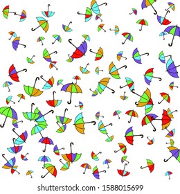 Pretty summer background with umbrellas. Umbrellas In Cartoon Free Style. Pattern Art Illustration Vector
