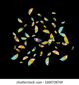 Pretty summer background with umbrellas. Umbrellas In Cartoon Free Style. Pattern Art Illustration Vector
