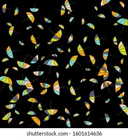 Pretty summer background with umbrellas. Umbrellas In Cartoon Free Style. Pattern Art Illustration Vector
