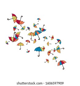 Pretty summer background with umbrellas. Umbrellas In Cartoon Free Style. Pattern Art Illustration Vector
