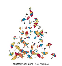 Pretty summer background with umbrellas. Umbrellas In Cartoon Free Style. Pattern Art Illustration Vector
