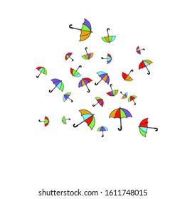 Pretty summer background with umbrellas. Umbrellas In Cartoon Free Style. Pattern Art Illustration Vector
