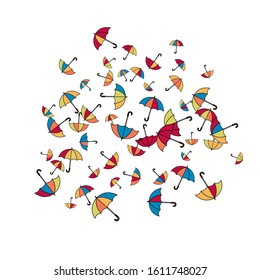 Pretty summer background with umbrellas. Umbrellas In Cartoon Free Style. Pattern Art Illustration Vector
