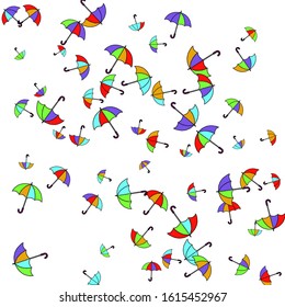 Pretty summer background with umbrellas. Umbrellas In Cartoon Free Style. Pattern Art Illustration Vector
