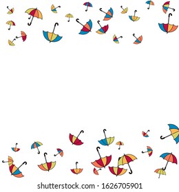 Pretty summer background with umbrellas. Umbrellas In Cartoon Free Style. Pattern Art Illustration Vector

