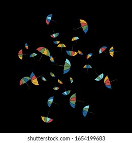 Pretty summer background with umbrellas. Umbrellas In Cartoon Free Style. Pattern Art Illustration Vector
