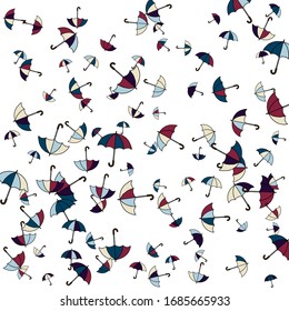 Pretty summer background with umbrellas. Umbrellas In Cartoon Free Style. Pattern Art Illustration Vector
