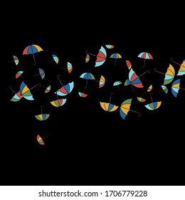 Pretty summer background with umbrellas. Umbrellas In Cartoon Free Style. Pattern Art Illustration Vector
