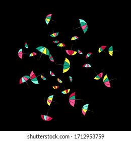 Pretty summer background with umbrellas. Umbrellas In Cartoon Free Style. Pattern Art Illustration Vector
