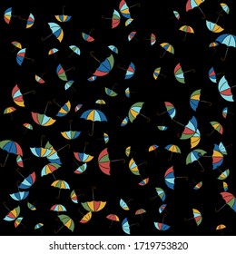 Pretty summer background with umbrellas. Umbrellas In Cartoon Free Style. Pattern Art Illustration Vector
