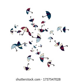 Pretty summer background with umbrellas. Umbrellas In Cartoon Free Style. Pattern Art Illustration Vector
