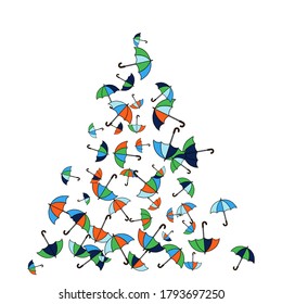 Pretty summer background with umbrellas. Umbrellas In Cartoon Free Style. Pattern Art Illustration Vector
