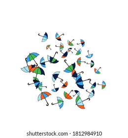 Pretty summer background with umbrellas. Umbrellas In Cartoon Free Style. Pattern Art Illustration Vector
