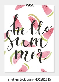 Pretty Summer card template.Watercolor background. Vector illustration.