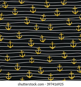 Pretty Summer seamless pattern template. Gold glitter confetti on striped background. Vector illustration.