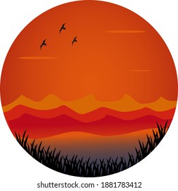 Pretty sunset ,illustration, vector on white background.