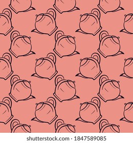 Pretty teapot , seamless pattern on red background.