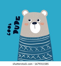 pretty teddy bear illustration vector design for kids tee