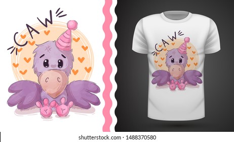 Pretty teddy crow - idea for print t-shirt. Hand draw