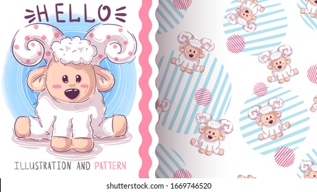 Pretty teddy sheep - seamless pattern