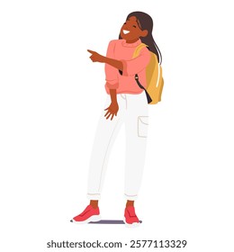 Pretty teenage girl student cartoon character wearing trendy outfit laughing loudly feeling excited, joyful and satisfied standing isolated on white. Teenager positive emotions vector illustration