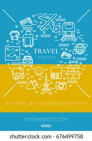 Pretty thin line vector illustration banner with travel icons symbols EPS10