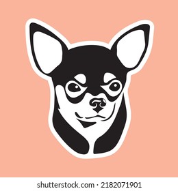 Pretty toy terrier as sticker for web design. Lovely puppy as sticker for design websites, logo, icons, signs, applications or social network communication. Portrait of a cute little dog. 