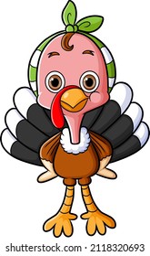 The pretty turkey bird is wearing the headband of illustration