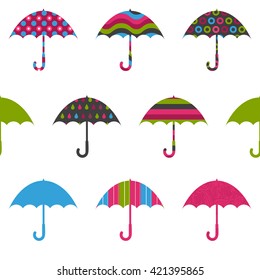 Pretty Umbrellas Cute Colorful Childish Seamless Pattern on White