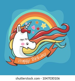 Pretty unicorn card with rainbow and star