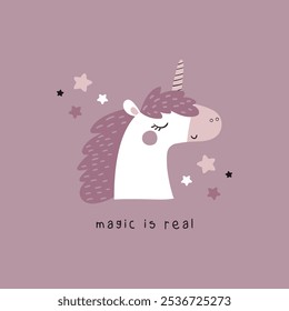 Dibujo de cabeza de unicornio bonito como Vector para niños Moda Tee Print