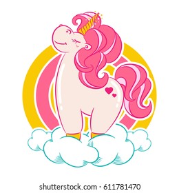 Pretty unicorn on the clouds. Original print for printing on children's clothing and other surfaces. vector illustration.